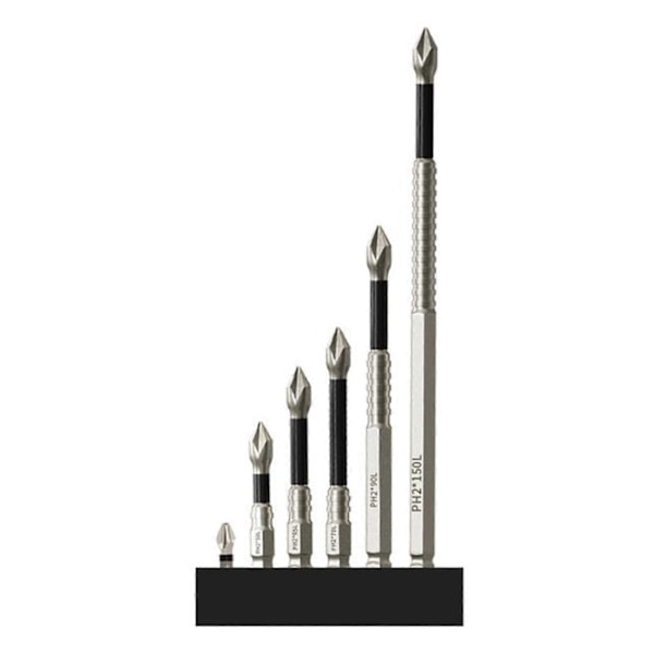 (6 st) Hög Skruvmejsel Borr PH2 Slagskruvmejsel Bits 25 150mm Batch Huvud PH2 Krysskruvmejsel Set