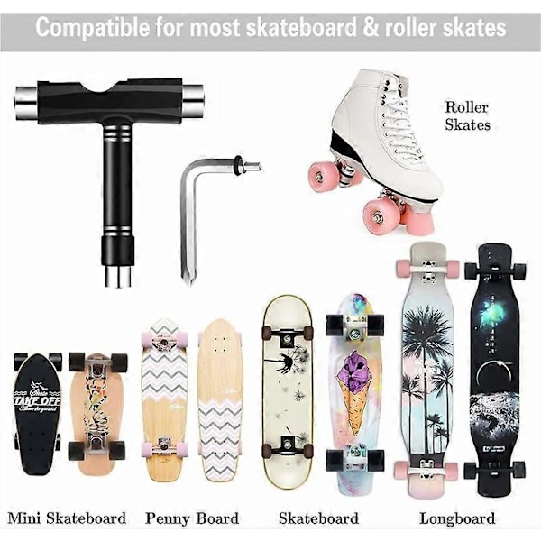 Multifunktionelt T-formet skateboardværktøj, bærbart skateboard T-værktøj alt-i-et skateboardværktøj skatenøgle til longboardreparation og -vedligeholdelse