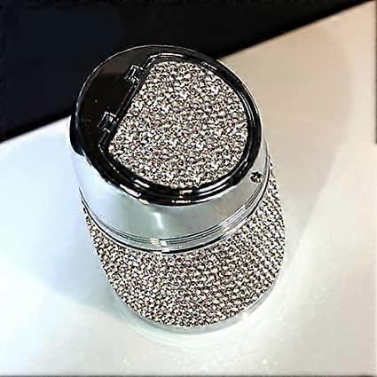 Vit Bilaskkopp med avtagbar design, Askkopp med lock, Glittrande Strass Glitter Bärbar Bilaskkopp, Rökfri bilaskkopp
