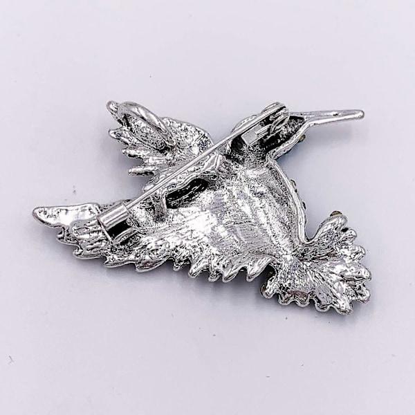 Österrikisk Kristall Kolibri Brosch - Antik Silverfärgad Kavajnål