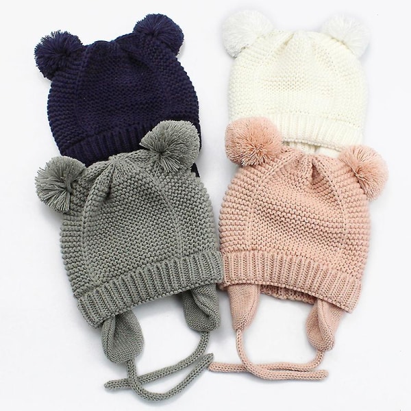 Söt stickad Pompom Baby Hat Cap Tjock Varm Baby G