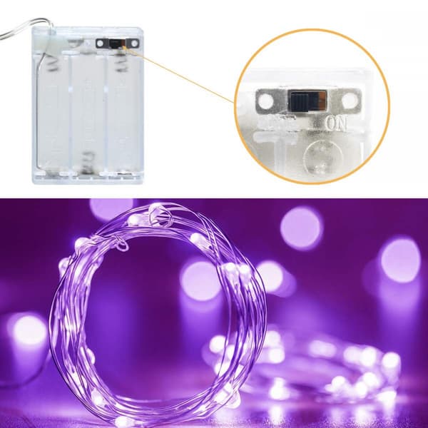 LED ljusslinga, 10m tråd, mikro batteridriven, lila, 1 styck
