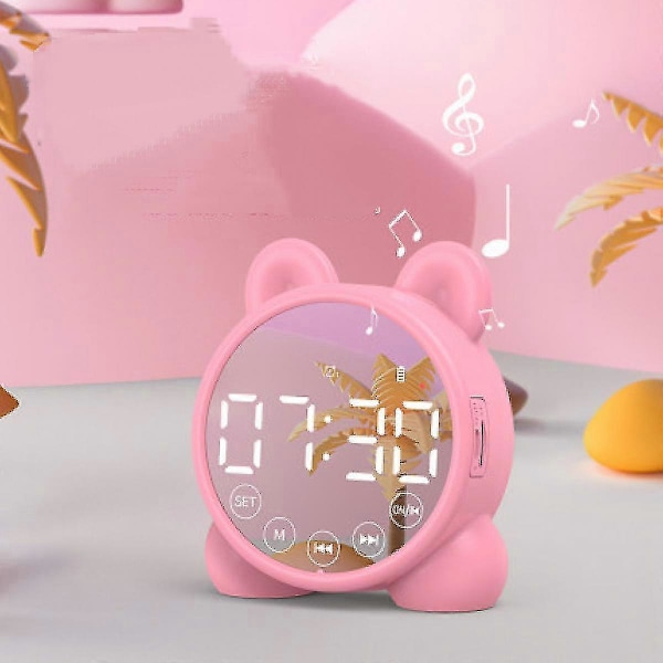 Väckningslampa med Bluetooth-högtalare, Nattlampa Väckarklocka för Barn, 3 Ljusstyrkenivåer & Färgglatt Ljus (Rosa)