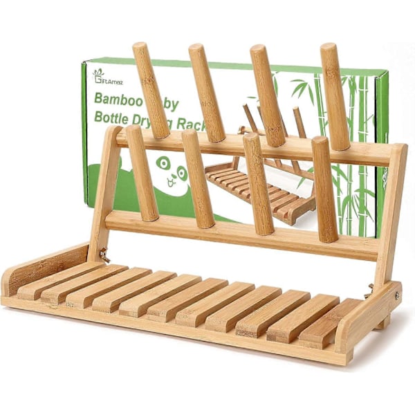 Tørkestativ for babyflasker i bambus, plassbesparende organizer for flasker og tilbehør