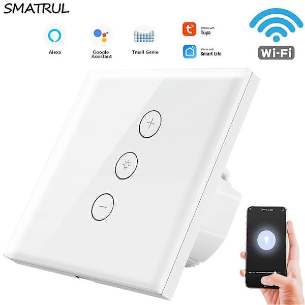Dimmer, Prosentfunksjon WiFi Lysdimmer med Timerfunksjon, WLAN Stemmekontroll Innfelt Lysdimmer