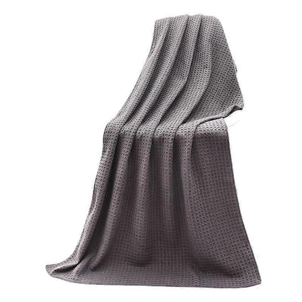 Sæt med 2 overdimensionerede badehåndklæder i hurtigtørrende mikrofiber, fnugfri, 140 x 70 cm, Hvid, vaffelvævning