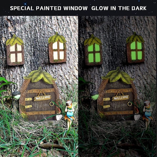 4-delat set Fairy Dörr och fönster för träd, glöd