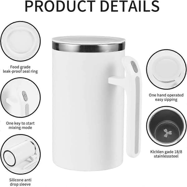 Hvid S+ Selv-omrørende krus i rustfrit stål, egnet til kaffe/mælk/frugtjuice