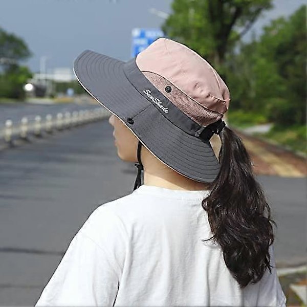 Vikbar Damhatt Bredbrättad Solhatt UV-skydd Mesh Visirhatt Perfekt för Resor Vandring Fiske Strand Trädgårdsarbete 56-58CM (Rosa)