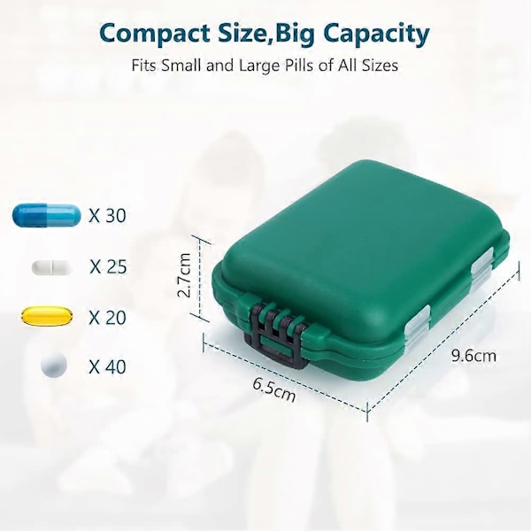 Bærbar Pilleboks, 7 Dagers Daglig Pilleboks, Pilleboks med 10 Rom, Pillebokser i Plast, Medisin Pilledispenser for Vitaminer, Su
