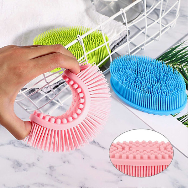 3 Stykker Eksfolierende Silikon Kroppsskrubber Kropp Silikon Skrubbebørste Silikon Kroppsvask Skrubber for Hudeksfoliering, 3 Farger (Rosa, Blå og Grønn)