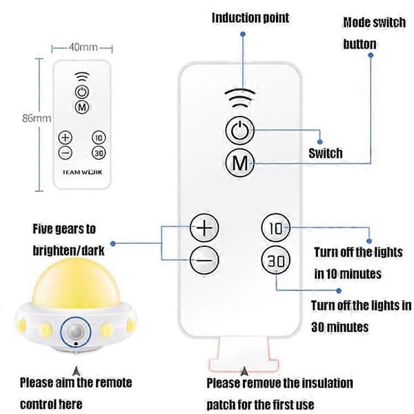 UFO Fjernkontroll USB-Lading Nattbordslampe Smart Sensor LED Atmosfærelys