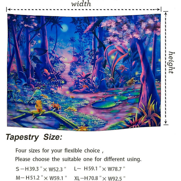 Blacklight Fantasy Forest Psykedelisk Plante UV Reaktiv Natur Tre Tapestry for Soverom Mystisk Landskap