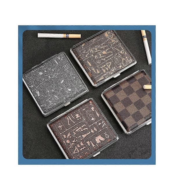 (Elastikmodel - sort mønster flad panel) To stykker Læder Cigaretetui Holder Kan Rumme 20 Cigaretter