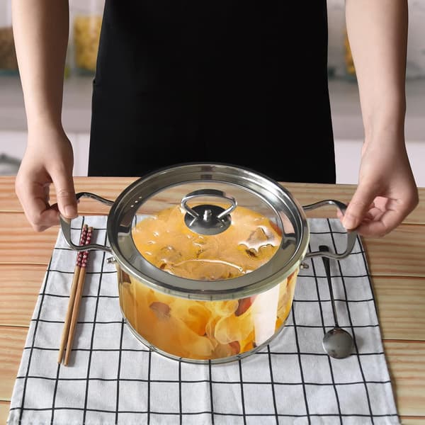 Glassuppe gryde med låg, gennemsigtig glaskogegryde, 3,5 L