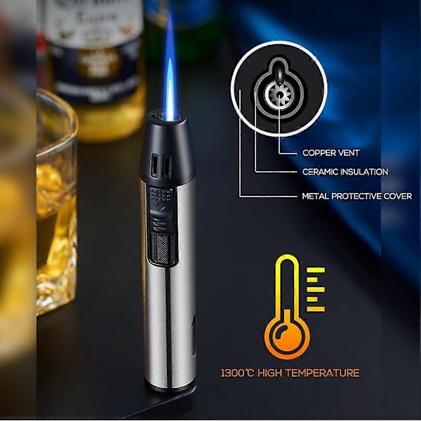 Genopfyldelig Mini Torch Lighter - Blå Flamme til Lys/BBQ
