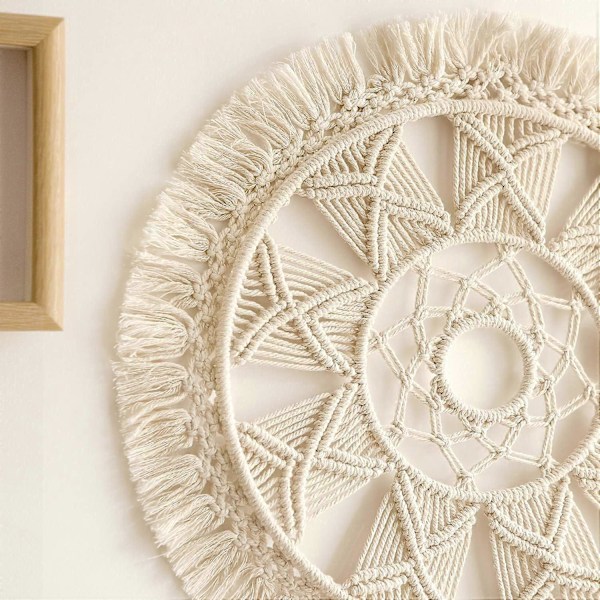 15-tums Makramé Väggbonad Krans - Boho Mandala Tapestry för Heminredning
