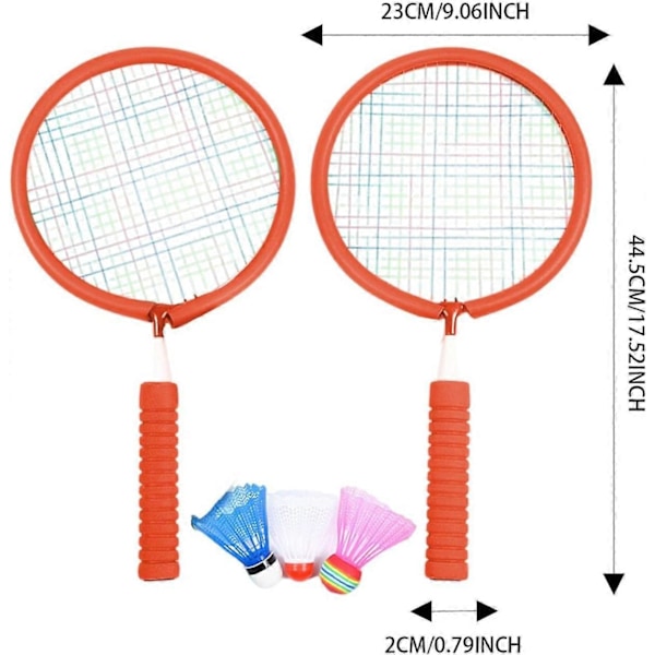 Badmintonracketset för barn | Lättviktigt utomhusracket med fjäderbollar, inklusive 3 x badmintonbollar för barn och vuxna, orange