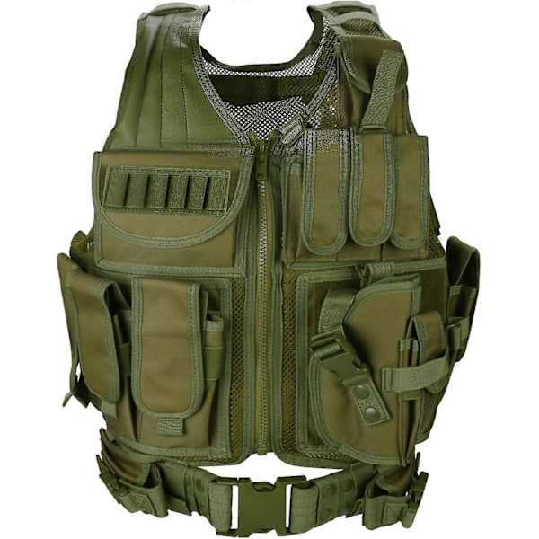 Militær Taktisk Mesh Vest, Kampvest med Bælte til Airsoft CS Spil Militær-grøn