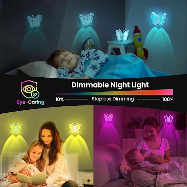 Sommerfugl Natlampe til Børn - Genopladelige LED Natlamper med Bevægelsessensor, 2 stk.