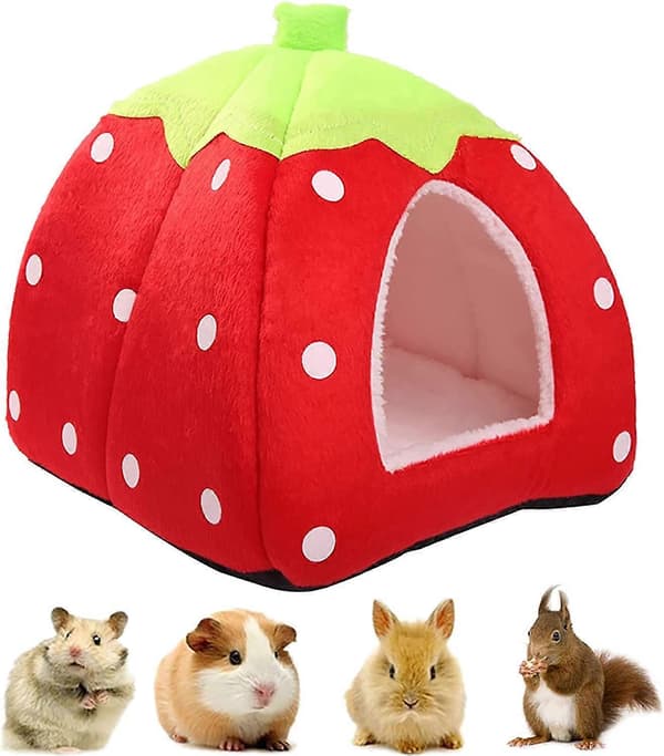 Litet Vinterhus för Husdjur, Multifunktionell Jordgubbs Varm Bädd, Halkfri Sovsäck för Hamster Marsvin Igelkott Ekorre