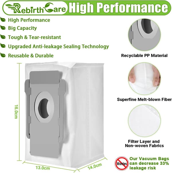 Pakke med 10 støvsugerposer for iRobot Roomba I7, I7 S9, J7+, E5, E6, E7 erstatningsposer for iRobot Roomba I7