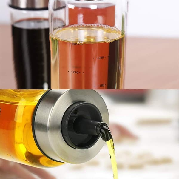 FARI Vinäger- & Oljeflaska, 2x500ml Oljedispenser och Glas Olivoljeflaska