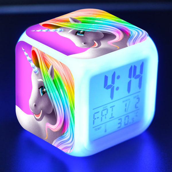 Digital väckarklocka som byter lysande kub Väckarklockan lyser 7 färger