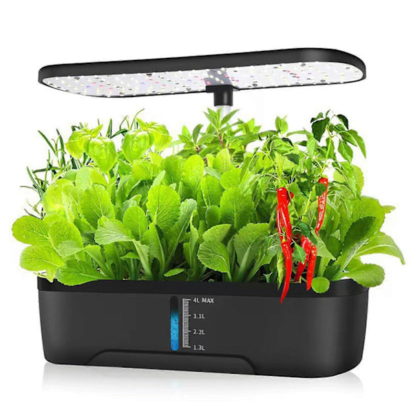 Hydroponiskt odlingssystem, justerbar höjd örtagård med LED-ljus, inomhusodlingssystem, inomhus örtagård groddningskit (12 hål)