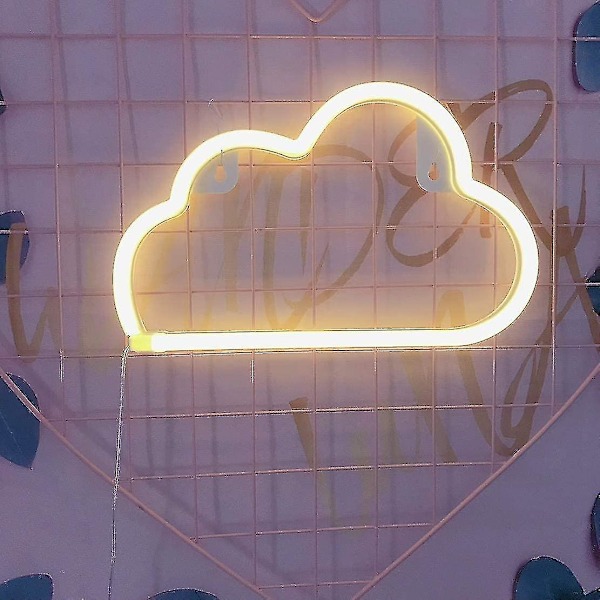 Skyformet LED Neon Lys - Vægdekoration til Jul, Fødselsdagsfest, Børneværelse, Stue, Bryllupsfest (Varm Hvid)