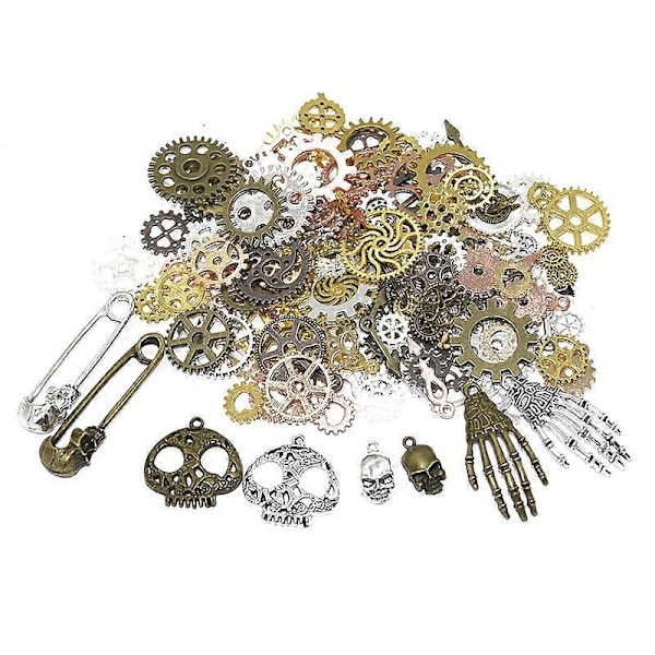 90 kpl Sekalaisia Steampunk-tarvikkeita Vintage-hammasrattaat Luuranko Steampunk-riipuskorut askarteluun, DIY-koruihin