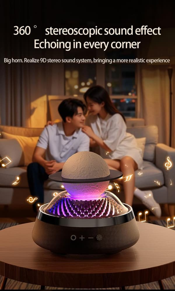 Bærbar Bluetooth-højttaler, æterisk oliediffuser, svævende månelampe, LED flydende Saturn-lampe med 6 farvers displaytilstand