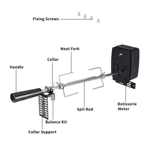 Batteridrevet grillspydmotor, elektrisk grillmotor, roterende grillmotor, grilltilbehør