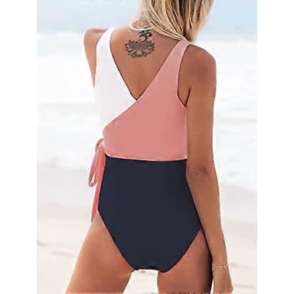 1 stk. rose Femme Badedragt V-hals Cache-cœur Stil Color Block Elegant 1-delt Badedragt