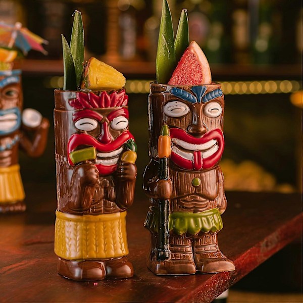 4 Sett Eksotiske Cocktail Tiki Krus for Fest Tropisk Tiki Bar