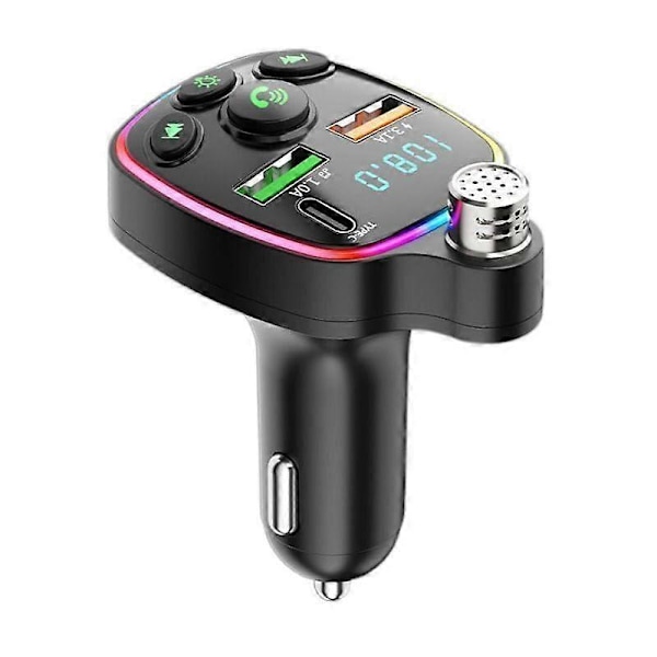 Trådløs Bluetooth 5.3 FM-sender for bil, rask 3.1A lader, Bluetooth radioadapter, PD+QC3.0, støydempende mikrofon og musikkspiller