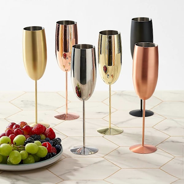 Sett med 4 Rosegull Champagneglass (296ml) Rustfritt Stål for Mimosas og Feiringer