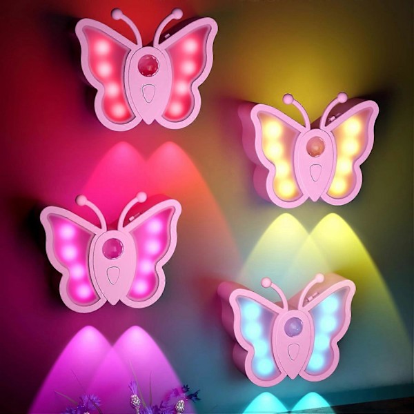 Butterfly Nattlampe for Barn - Oppladbare LED Nattlamper med Bevegelsessensor, 2 stk.