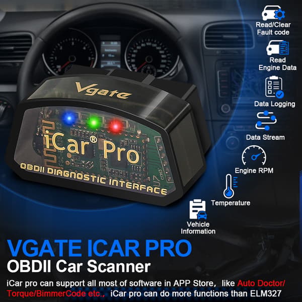 Vgate Icar Pro Bluetooth 4.0 (ble) Obd2 Obdii Felkodsläsare Bil Check Engine Light Med Elm327 Adapter