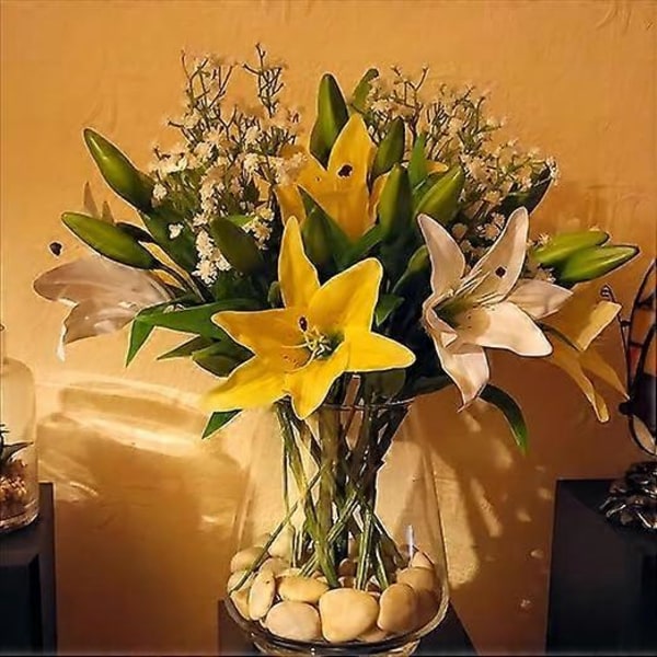 Hvite Kunstige Blomster, 5 stk. Real Touch Latex Kunstige Liljer Blomster i Vaser Bryllupsbuketter/Hjemmeinnredning/Fest/Gravarrangement