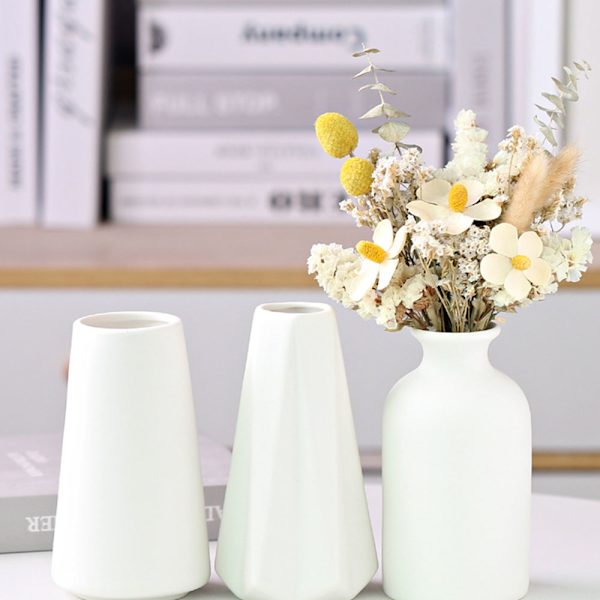 Vit keramisk vas, set med 3 vaser för pampasgräs, modern boho rustik inredning, 15 cm