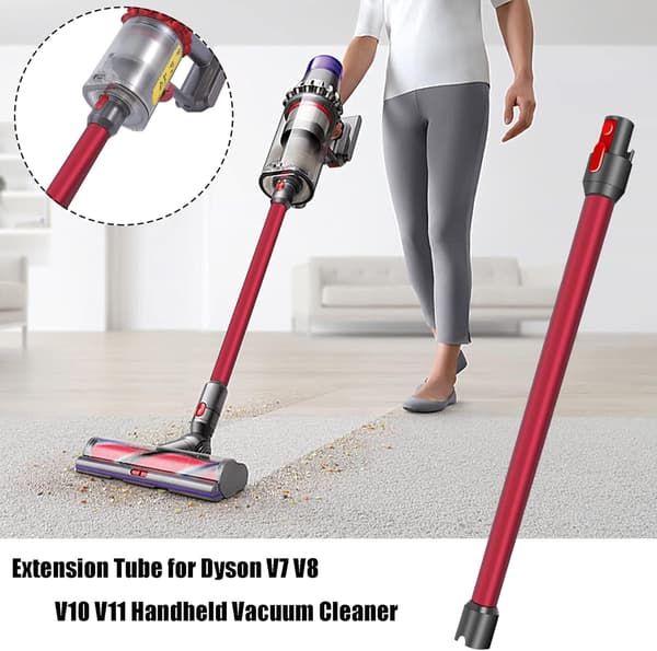 Teleskoprør, stiv forlængerstang kompatibel med Dyson V11 V10 V15 V8 V7, 73 cm længde, Quick Release-rør - Rød