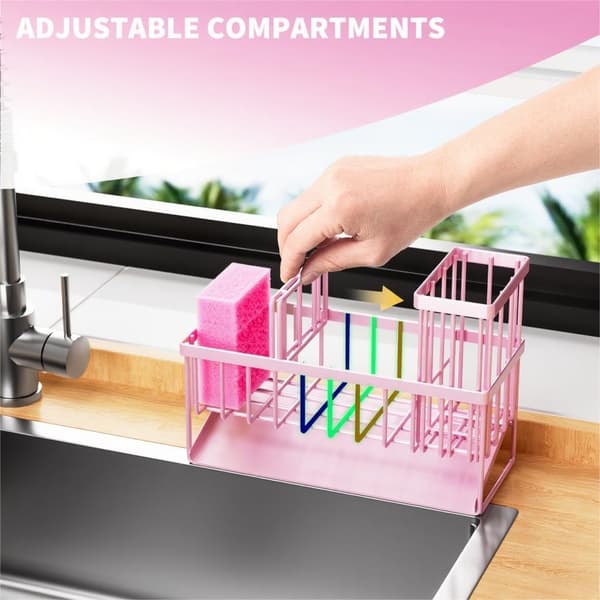 Cisily køkkenvask Caddy Organizer med høj børsteholder, svampeholder til vask, 304 rustfrit stål, køkkenbordplade sæbedispenser Organizer