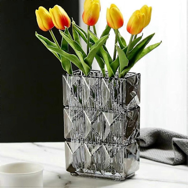 20 cm Kristallglasvas, Förtjockad Klar Glasblomvas, Dekorativa Vasar, Modern Bondgårdsdekoration, Heminredning (Grå)