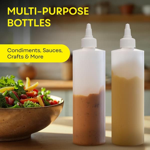 BRIGHTFROM Kryddpressflaskor, 473 ml Tomma Sprutflaskor med Vridbar Topp, Läcksäkra - Perfekt för Ketchup, Senap, Sirap, Såser, Dressing