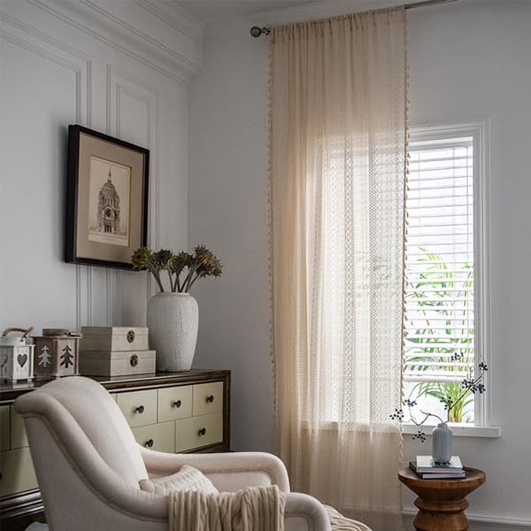 Vintage Hæklet Strikket Boho Boheme Gardin 150x160 cm Beige