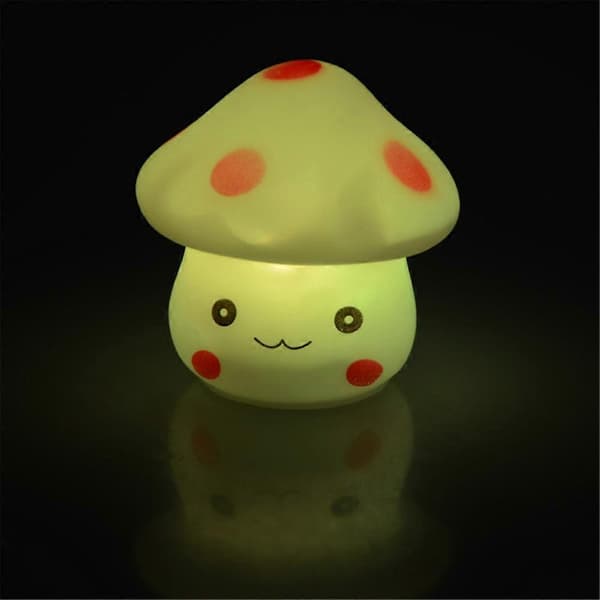 LED nattlampe med soppform – regnbuefarger med morsomme emoji-ansikter