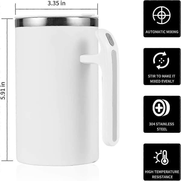 Hvit S+ Selv-rørende krus i rustfritt stål, egnet for kaffe/melk/fruktjuice