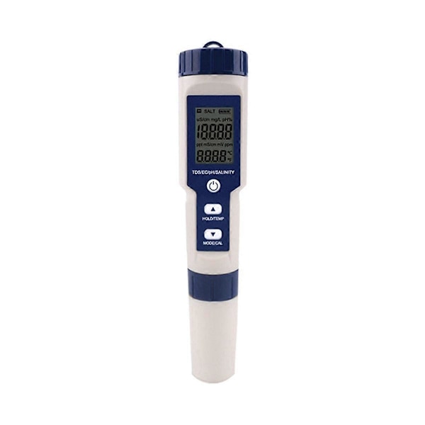 5 i 1 TDS/EC/PH/Salinitet/Temperaturmåler Digital Vannkvalitetsmonitor Tester for Bassenger, Drikkevann