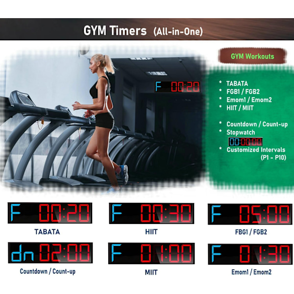 LED Gym Timer Stoppur med Fjärrkontroll, Nedräkning/Uppräkning Klocktimer, Intervalltimer